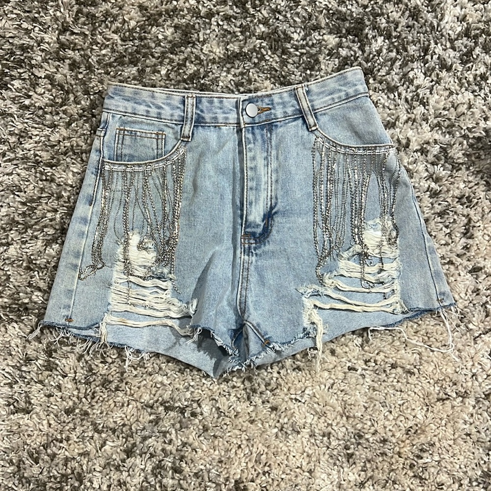 Boutique Sequin distressed shorts